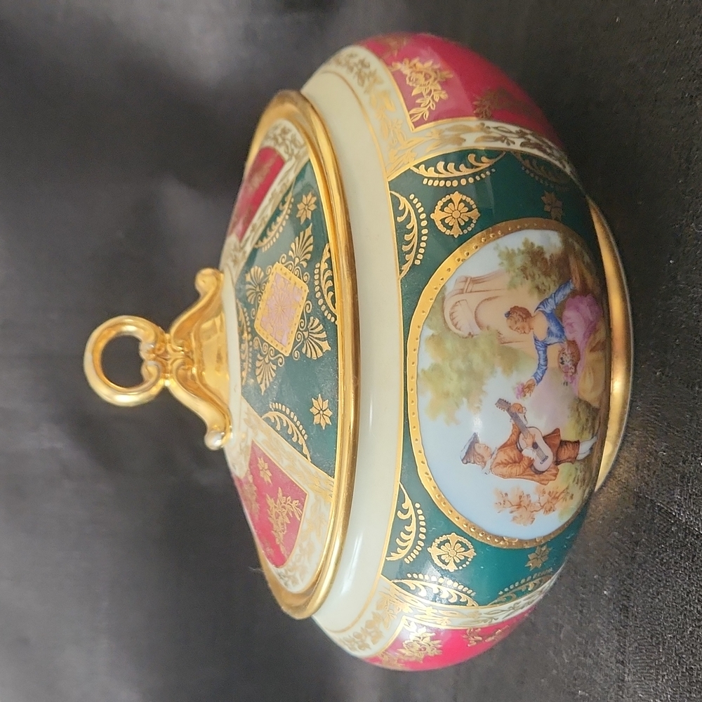 VINTAGE GERMAN J.K. DECOR CARLSBAD RARE PORCELAIN CANDY BOWL W/LID.